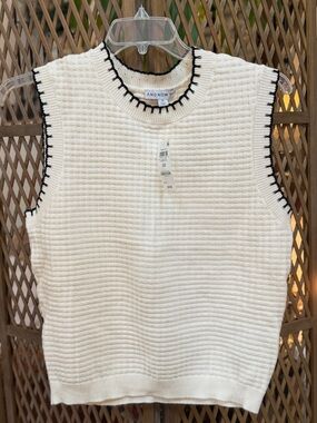 And Now This Cream Sleeveless Waffle-Knit Crew Sweater/Vest
